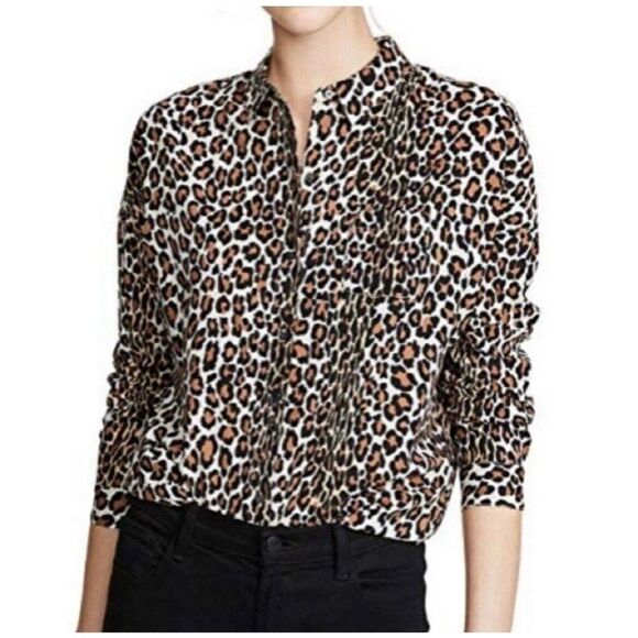 Maison Scotch & Soda Blouse Animal Print Women's Long Sleeve Top Button Sz Small - Picture 1 of 8